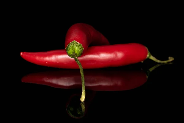 Chili rojo de cayena caliente aislado en vidrio negro — Foto de Stock