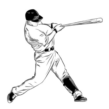 Beyzbol meyilli siyah beyaz arka plan üzerinde izole el çizilmiş kroki. Vintage tarzı çizim ayrıntılı. Vektör çizim