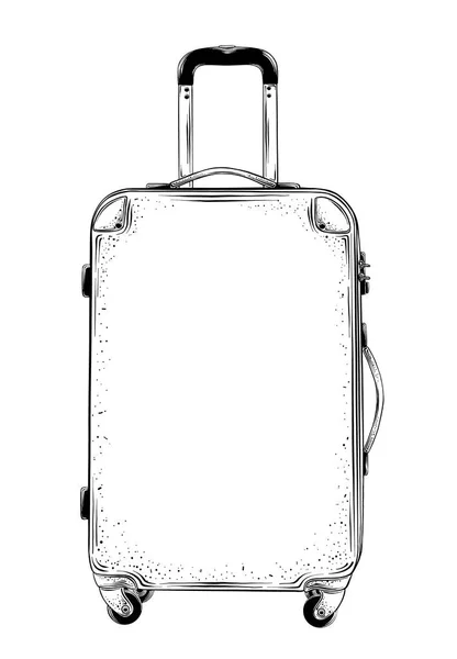 白い背景に分離された黒のスーツケースの手描きのスケッチ。ビンテージ スタイル図面を詳しく説明します。ベクトル図 — ストックベクタ