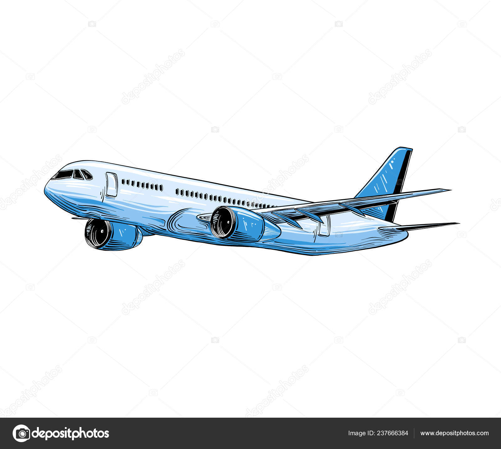 Dibujo dibujado a mano de aviones de color azul aislados sobre fondo  blanco. Dibujo detallado estilo vintage. Ilustración para carteles e  impresión Vector de stock #237666384 de ©andiz.od.gmail.com, image size:1600x1433