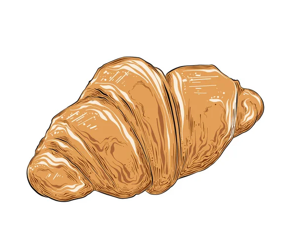 Dibujo dibujado a mano de croissant en color aislado sobre fondo blanco. Dibujo detallado estilo vintage. Ilustración vectorial — Vector de stock