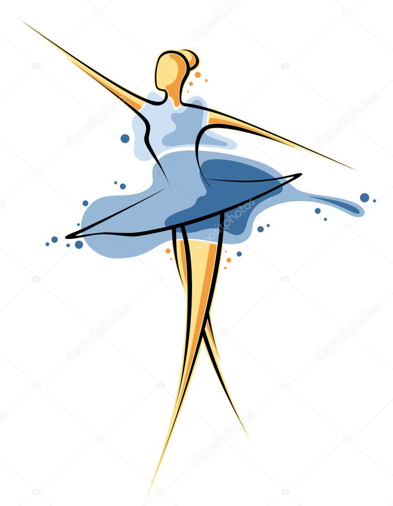 Abstract drawing of a girl in blue dress. Artwork for tattoo, fabric, souvenirs, packaging, greeting cards and scrapbooking - vector graphics