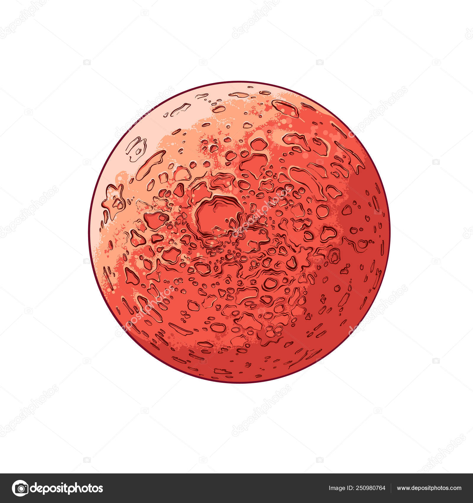 Håndtegnet skisse av planet mars i farger, isolert på hvit bakgrunn.  Detaljerte tegninger i veteranstilen. Vektorillustrasjon stockvektor ©  andiz.od.gmail.com #250980764, image size:1600x1700