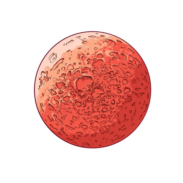 Sketsa gambar tangan mars planet berwarna, terisolasi pada latar belakang putih. Gambaran rinci dalam gaya vintage. Ilustrasi vektor - Stok Vektor
