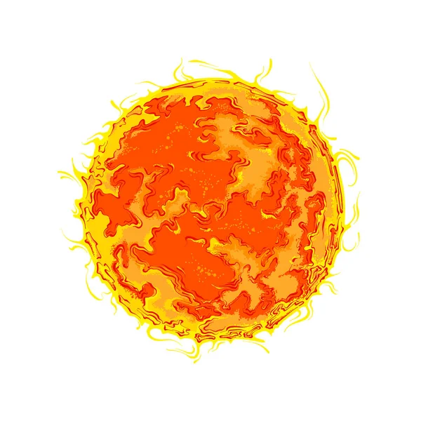 手绘的行星太阳的剪影在颜色, 查出在白色背景。复古风格的详细图纸。向量例证 — 图库矢量图片