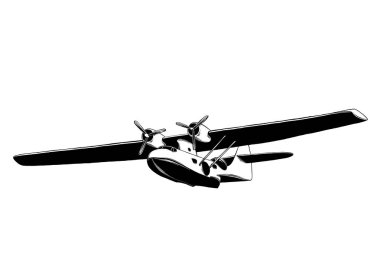 El çizilen robot resmini uçak siyah beyaz arka plan üzerinde izole. Vintage tarzı çizim ayrıntılı. Gösterim amacıyla poster ve Yazdır