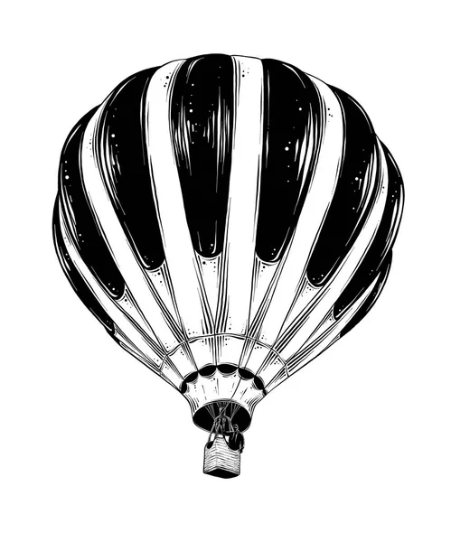 Esboço desenhado à mão de Balão de Ar Quente em preto isolado sobre fundo branco. Desenho de estilo vintage detalhado. Ilustração para cartazes e impressão — Vetor de Stock