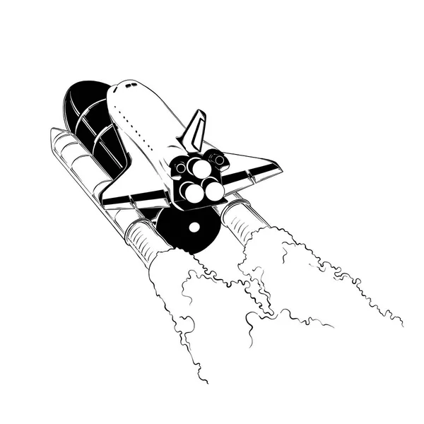 Ručně nakreslený náčrt raketoplánu v černé barvě, izolovaný na bílém pozadí. Výkres pro plakáty, dekoraci a tisk. Vektorová ilustrace — Stockový vektor