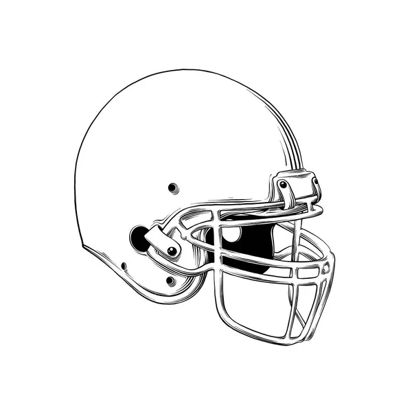 Dibujo vectorial del casco de fútbol americano en color negro, aislado sobre fondo blanco. Ilustración gráfica, dibujo a mano. Dibujo para carteles, decoración e impresión. Ilustración vectorial — Vector de stock