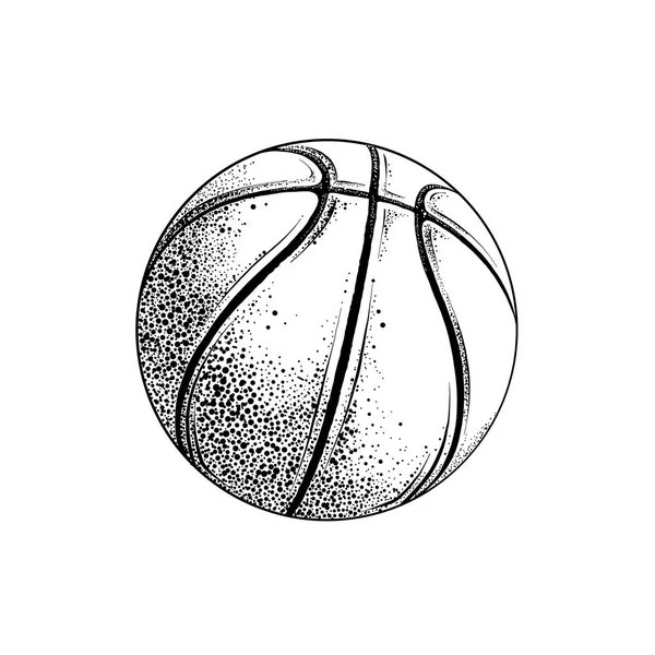 Dessin vectoriel de ballon de basket en couleur noire, isolé sur fond blanc. Illustration graphique, dessin à la main. Dessin pour affiches, décoration et impression. Illustration vectorielle — Image vectorielle