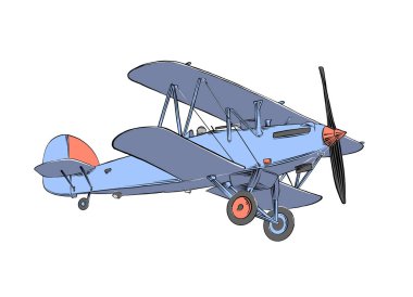 Renk iki taraflı uçağın el çizilmiş kroki. Beyaz arka planda izole edilmiştir. Poster, dekorasyon ve baskı için çizim. Vektör Illustration