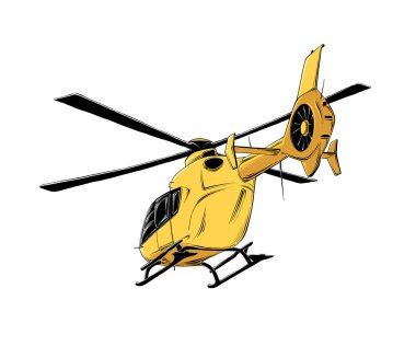 Sarı renkte helikopter vektör çizimi, beyaz arka planda izole. Poster, dekorasyon ve baskı için çizim. Vektör Illustration