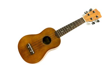 Beyaz arka plan üzerinde kahverengi ukulele