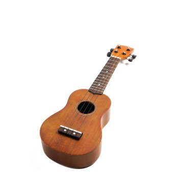 Beyaz arka planda kahverengi ukulele, kırpma yolu ile