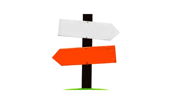 Letrero / poste guía Hecho de madera, pintado en blanco y naranja aislado sobre fondo blanco, con camino de recorte —  Fotos de Stock