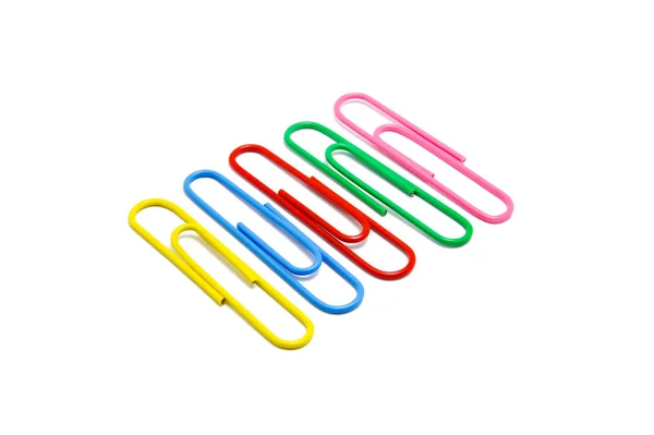 Collection of colorful paper clips close-up isolated on a white background, with clipping path — Stock Photo, Image