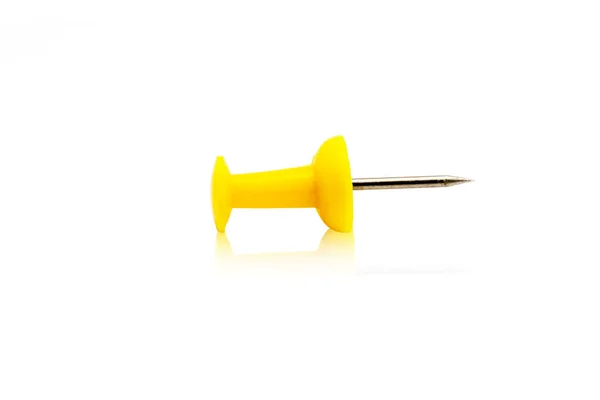 Yellow push pins isolated on a white background, Office equipment with clipping path — Stock Photo, Image