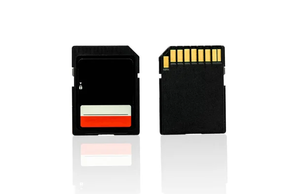 검은 색 SD 메모리 카드는 그림자 와 흰색 배경에 격리 — 스톡 사진