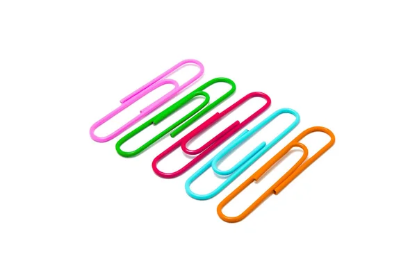 Colored paper clips close-up isolated on a white background, with clipping path — Stock Photo, Image