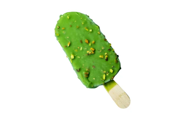 Pistacho barra de helado verde con aislado sobre un fondo blanco, Archivo contiene con ruta de recorte . — Foto de Stock