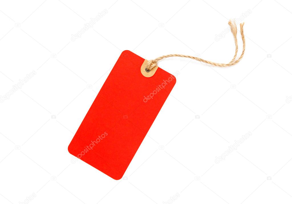 Blank red cardboard Price tag or label isolated on a white background, File contains with clipping path.