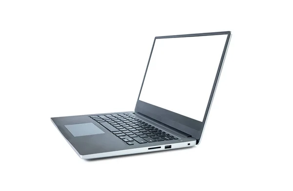 Сучасний Тонкий Дизайнерський Ноутбук Порожнім Екраном Алюмінієвий Матеріал Ізольований Білому — стокове фото