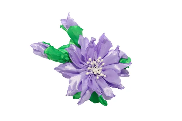 Kanzashi. Flor artificial púrpura aislada sobre fondo blanco — Foto de Stock