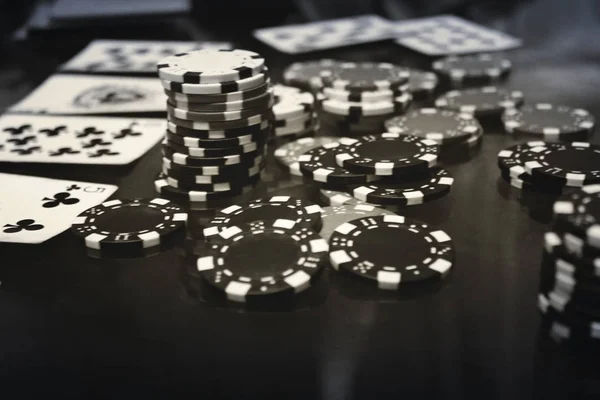 Gioco Poker Set Poker Bianco Nero Con Effetto Monocromatico Vicino — Foto Stock