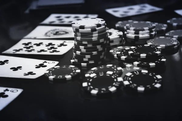 Poker game. Black and white poker set with monochrome effect. Close up