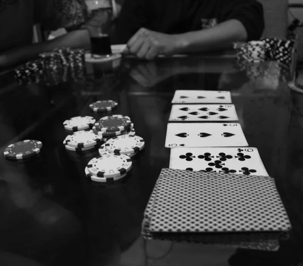 Poker Hra Černá Bílá Poker Set Monochromatický Efekt Detailní Záběr — Stock fotografie
