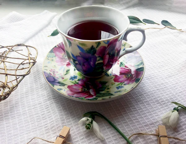 Herbata Goździk Azalia Kwiaty Kolorowe Płaskie Lay Zrelaksować Się Miejsce — Zdjęcie stockowe