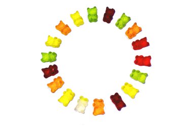 Parlak gökkuşağı daire çok renkli tatlı şeker - oyuncak ayılar jöle. Uzay kopyalayın. Yakın çekim