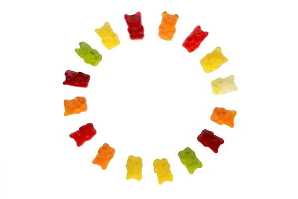 Heller Regenbogenkreis Aus Bunten Süßigkeiten Teddybärgelee Kopierraum Nahaufnahme — Stockfoto