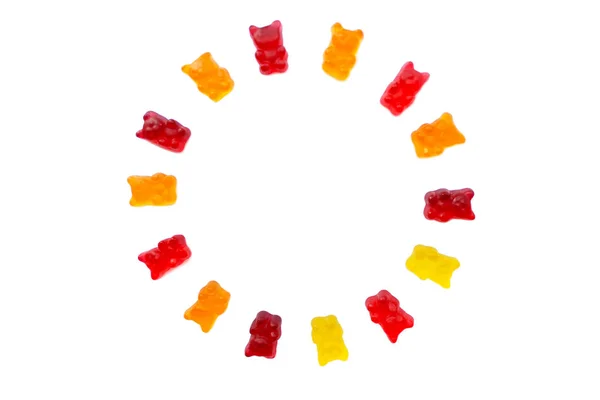 Zářivě Duhový Kruh Vícebarevné Sladký Candy Želé Medvídci Kopírovat Prostoru — Stock fotografie