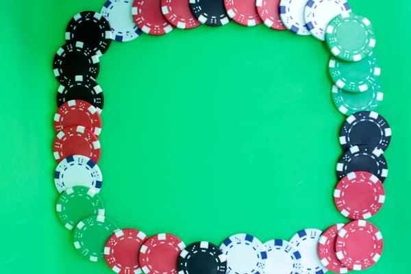 Poker Game Concept Chips Cards Green Background Top View Copy — Stock Photo, Image