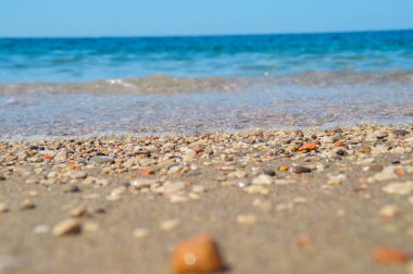 Deniz Plaj kumlu bir plaj ve taşlar