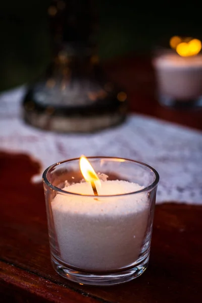 Casamento Interior Paisagem Foto Zona Natureza Flores Buquê Velas Arco — Fotografia de Stock