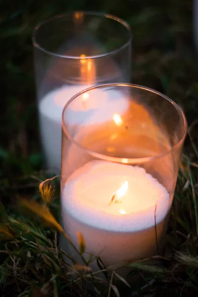 Casamento Interior Paisagem Foto Zona Natureza Flores Buquê Velas Arco — Fotografia de Stock