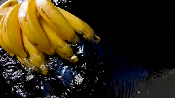 Monte Bananas Serem Lavadas Câmara Lenta Numa Tigela Com Água — Vídeo de Stock