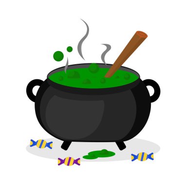 Cadı kazanı ve tatlılar. Cadılar Bayramı temalı resimleme