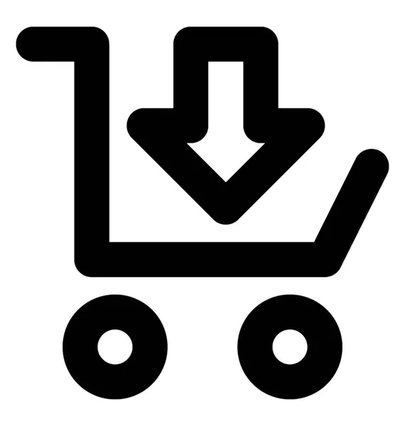 购物车像形状与圆圈 车轮沿向下指导箭头 这是添加到购物车图标的想法 — 图库矢量图片