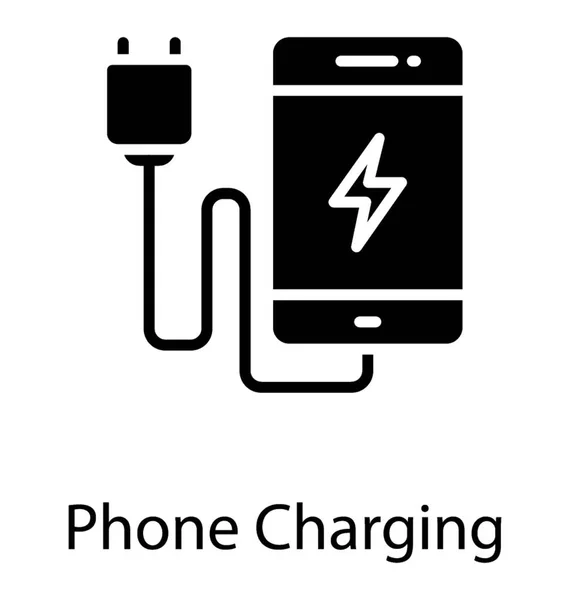 携帯電話の充電を描いたバッテリー記号を持つスイッチのケーブルで接続されたスマート フォン — ストックベクタ