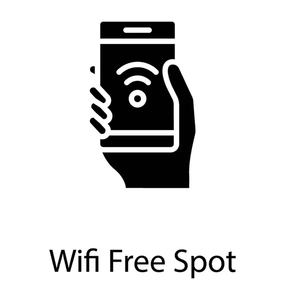 Wifi スポットを描いた Wifi 信号を持つハンドヘルド スマート フォン — ストックベクタ