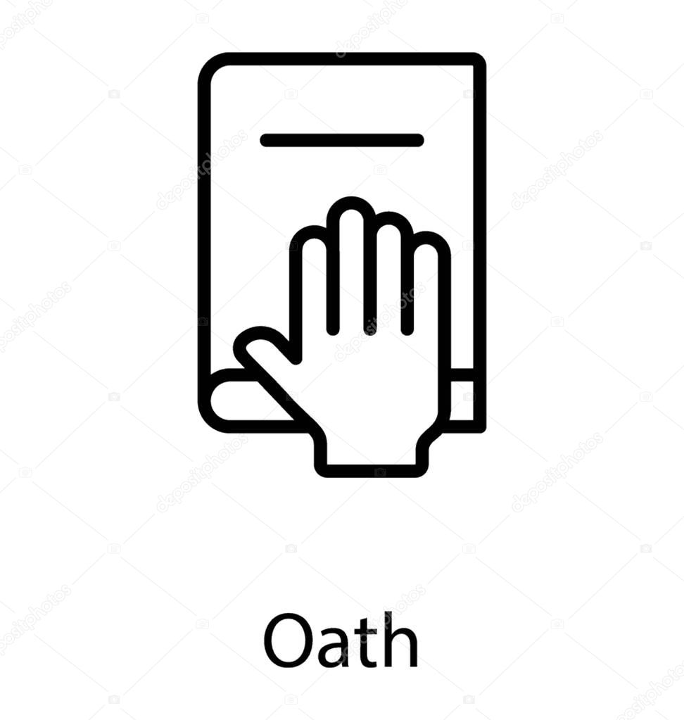 Hand placed over a holy book is denoting icon for oath