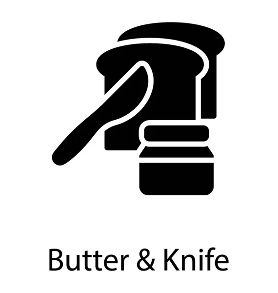 Icono Que Tiene Tarro Mantequilla Aplicando Sobre Pan Con Cuchillo — Vector de stock
