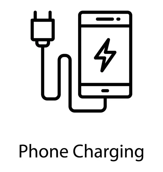 Smartfon Podłączony Kablem Przełączane Baterii Znak Przedstawiający Ładowanie Telefonu — Wektor stockowy