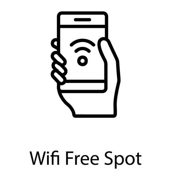 Wifi スポットを描いた Wifi 信号を持つハンドヘルド スマート フォン — ストックベクタ