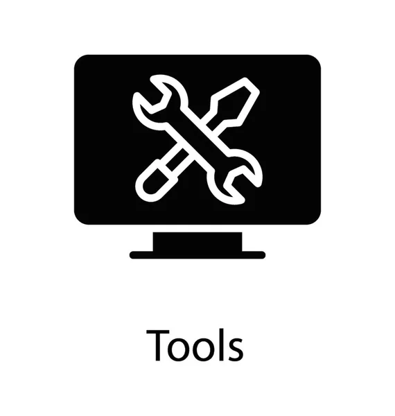 Desktop Monitor Mit Schraubenschlüssel Und Schraubenzieher Zeigt Technisches Support Icon — Stockvektor