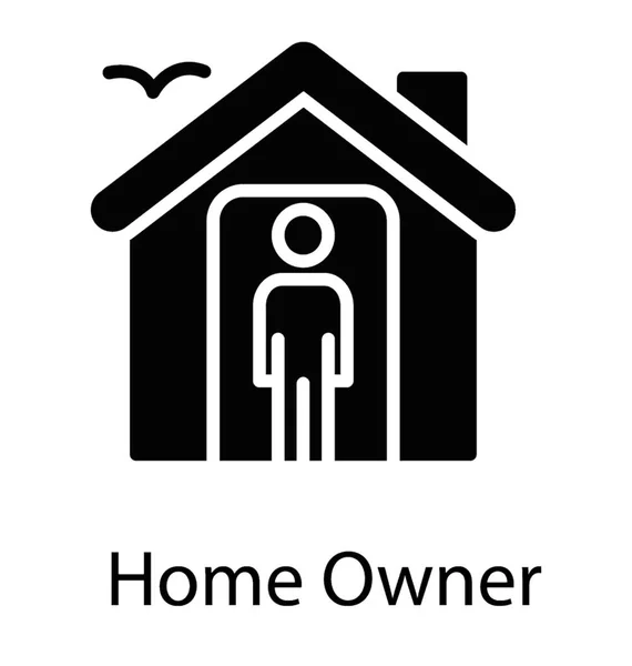 站在房子里的人 财产所有人或房地产经纪人 — 图库矢量图片