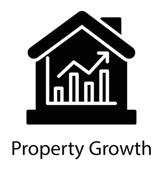 Стрілка Графіку Зростання Над Будівлями Будинків Значок Гліфів Ринку Нерухомості — стоковий вектор